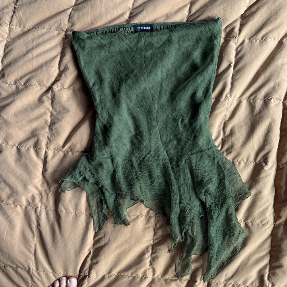 Bebe Olive Strapless Asymmetrical Top